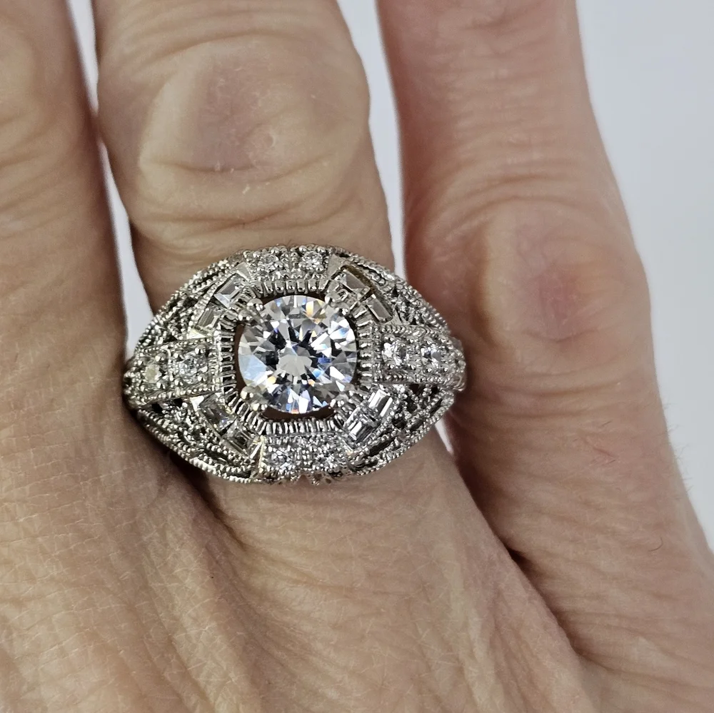 Authentic Victoria Wieck Art Deco Diamonique Ring Sterling Silver Size 7 - Picture 8 of 14